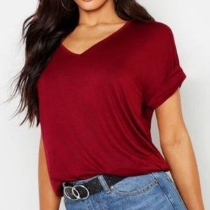 Maroon Berry Red Extreme V Front Oversized T-Shirt - NWT - Medium